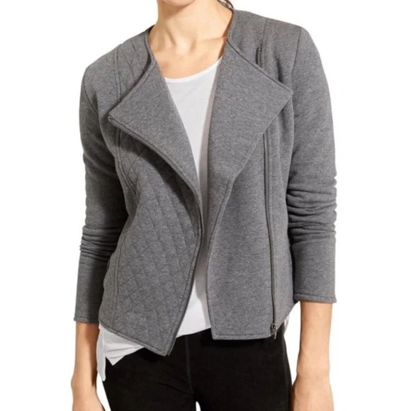 Athleta Belvedere Moto Jacket Quilted Stretch Knit Heathered Gray Size XS - Picture 10 of 10
